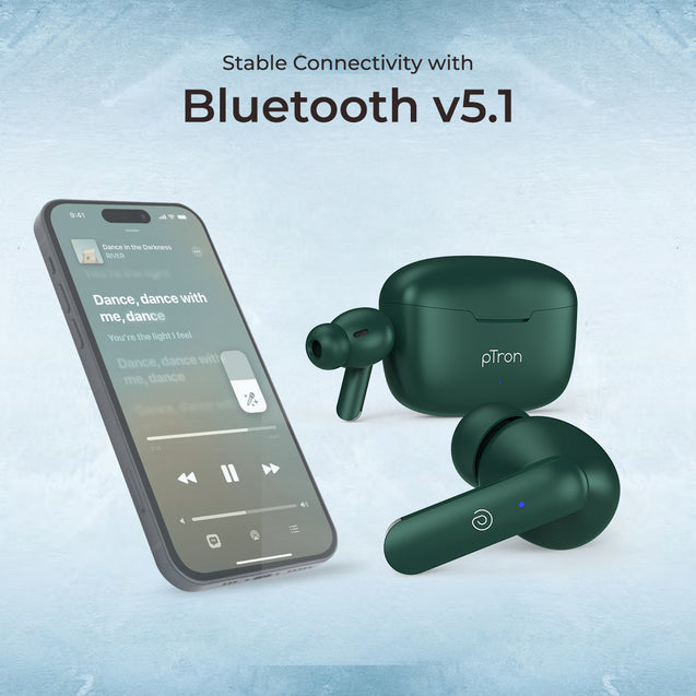 pTron Basspods P81 in-Ear Wireless Earbuds, Pristine Sound, 32Hrs Playtime, Clear Calls TWS Earbuds, Bluetooth V5.1 Headphone, Type-C Fast Charging, Voice Assist & IPX4 Water Resistant (Green)