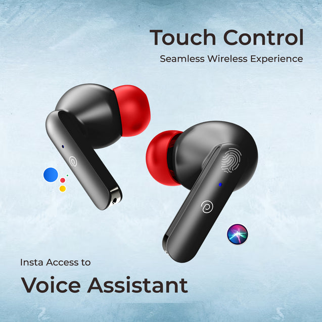 pTron Basspods P81 in-Ear Wireless Earbuds, Pristine Sound, 32Hrs Playtime, Clear Calls TWS Earbuds, Bluetooth V5.1 Headphone, Type-C Fast Charging, Voice Assist & IPX4 Water Resistant (Black & Red)