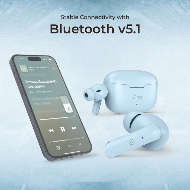 pTron Basspods P81 in-Ear Wireless Earbuds, Pristine Sound, 32Hrs Playtime, Clear Calls TWS Earbuds, Bluetooth V5.1 Headphone, Type-C Fast Charging, Voice Assist & IPX4 Water Resistant (Powder Blue)