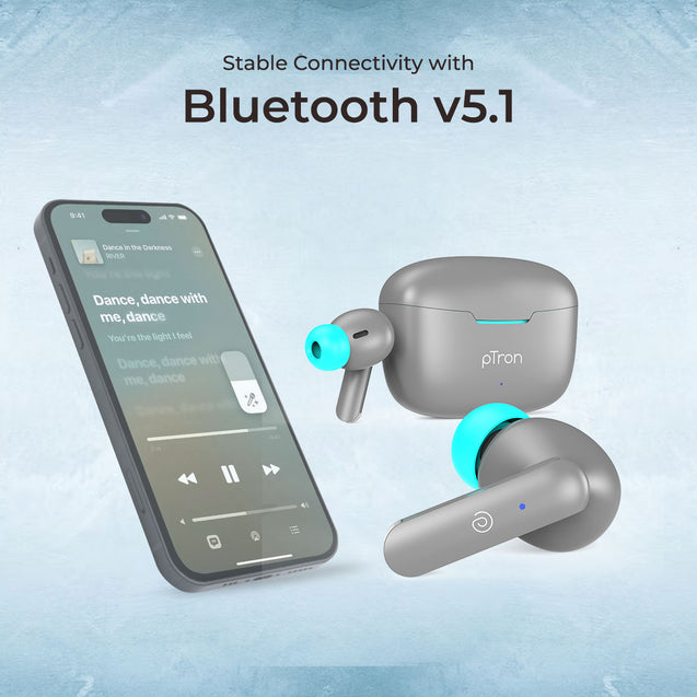 pTron Basspods P81 in-Ear Wireless Earbuds, Pristine Sound, 32Hrs Playtime, Clear Calls TWS Earbuds, Bluetooth V5.1 Headphone, Type-C Fast Charging, Voice Assist & IPX4 Water Resistant (Grey)