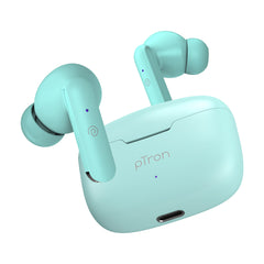 pTron Basspods P81 in-Ear Wireless Earbuds, Pristine Sound, 32Hrs Playtime, Clear Calls TWS Earbuds, Bluetooth V5.1 Headphone, Type-C Fast Charging, Voice Assist & IPX4 Water Resistant (Mint Green)