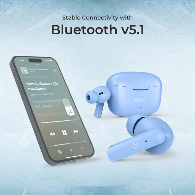 pTron Basspods P81 in-Ear Wireless Earbuds, Pristine Sound, 32Hrs Playtime, Clear Calls TWS Earbuds, Bluetooth V5.1 Headphone, Type-C Fast Charging, Voice Assist & IPX4 Water Resistant (Blue Matt)