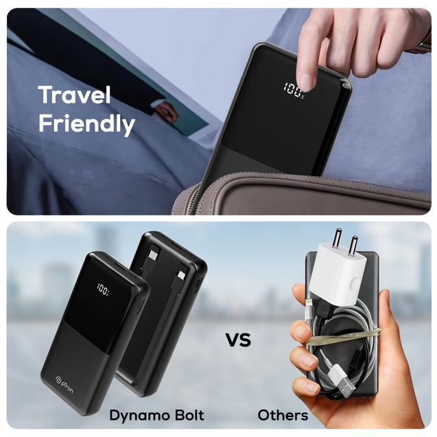 pTron Dynamo Bolt 20000mAh 35W Super Fast Charging, USB Type-C Input Power Bank Compatible with QC3.0/PD3.0 (Power Delivery), Built-in Charging Cables, 4 Charging Outputs, Type-C Input/Output Port (Black)