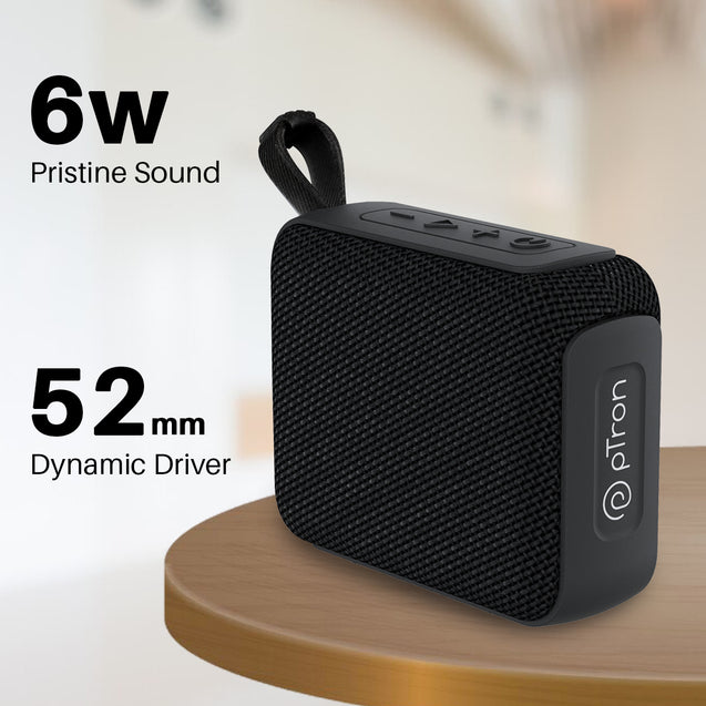pTron Funk Wow 6W Ultra Portable Bluetooth Speaker with Pristine Sound, IPX5 Water-Resistance, 10hrs Playtime, Multi-Playback Modes, True Wireless Feature, Lightweight & Type C Charging (Black)