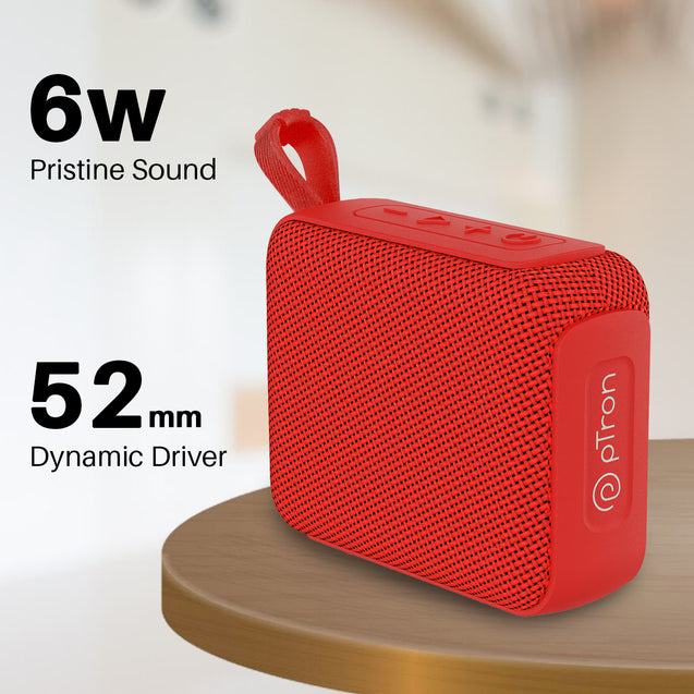 pTron Funk Wow 6W Ultra Portable Bluetooth Speaker with Pristine Sound, IPX5 Water-Resistance, 10hrs Playtime, Multi-Playback Modes, True Wireless Feature, Lightweight & Type C Charging (Red)