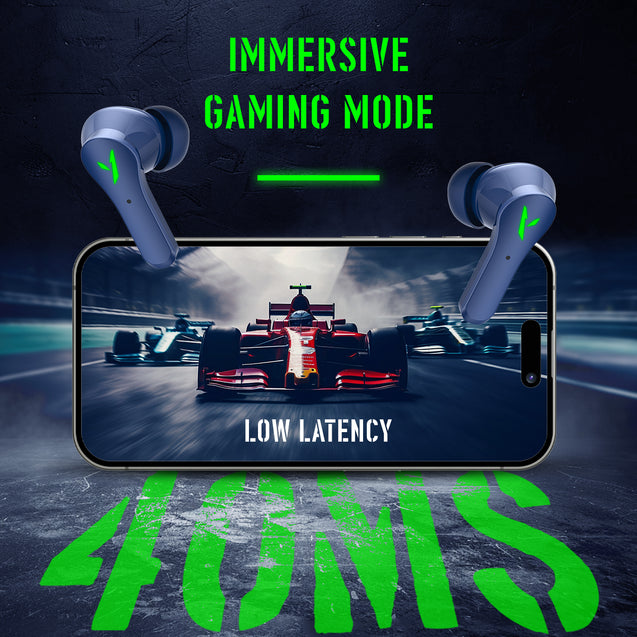 pTron Bassbuds Rogue W/ 40Ms Low-Latency Gaming, Clear Calls, 50Hrs Playtime, Pristine Sound, V5.3 Bluetooth in Ear Headphones, Snug-Fit, RGB Lights, Touch Control, Voice Assist, IPX5 Water Resistant (Blue)