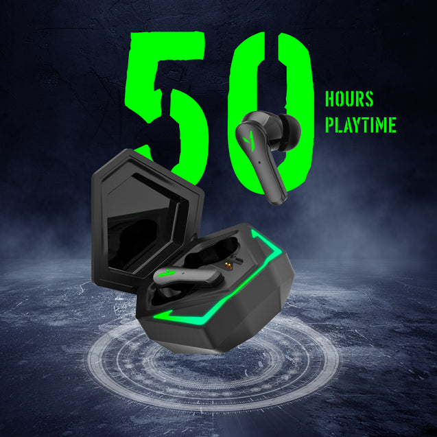 pTron Bassbuds Rogue W/ 40Ms Low-Latency Gaming, Clear Calls, 50Hrs Playtime, Pristine Sound, V5.3 Bluetooth in Ear Headphones, Snug-Fit, RGB Lights, Touch Control, Voice Assist, IPX5 Water Resistant (Black)