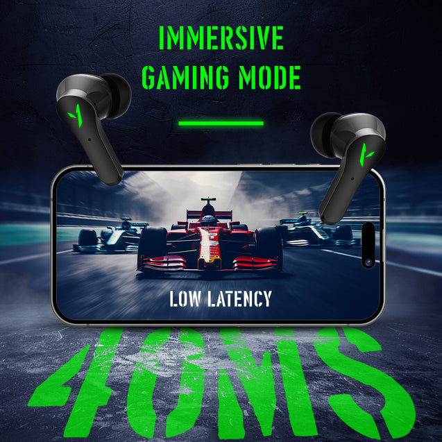 pTron Bassbuds Rogue W/ 40Ms Low-Latency Gaming, Clear Calls, 50Hrs Playtime, Pristine Sound, V5.3 Bluetooth in Ear Headphones, Snug-Fit, RGB Lights, Touch Control, Voice Assist, IPX5 Water Resistant (Black)