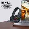 pTron Studio Sports Wireless BT Gaming Over-Ear Headphones, 30MS Low-Latency for Thrilling Gaming Experience, RGB Lights, Boom HD Mic w/AI ENC, 60Hr Playtime, Punchy Sound, Type-C Fast Charging (Black)