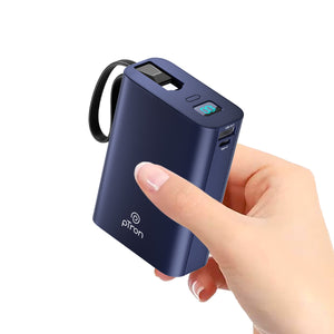 pTron 20000mAh Small Pocket Size Dynamo Ultima Powerbank, USB Type-C Input Hanging Inbuilt Type C Cable, 22.5W Fast Charging, Type C PD & USB Output for iPhone, Android Mobiles Devices (Ink Blue)
