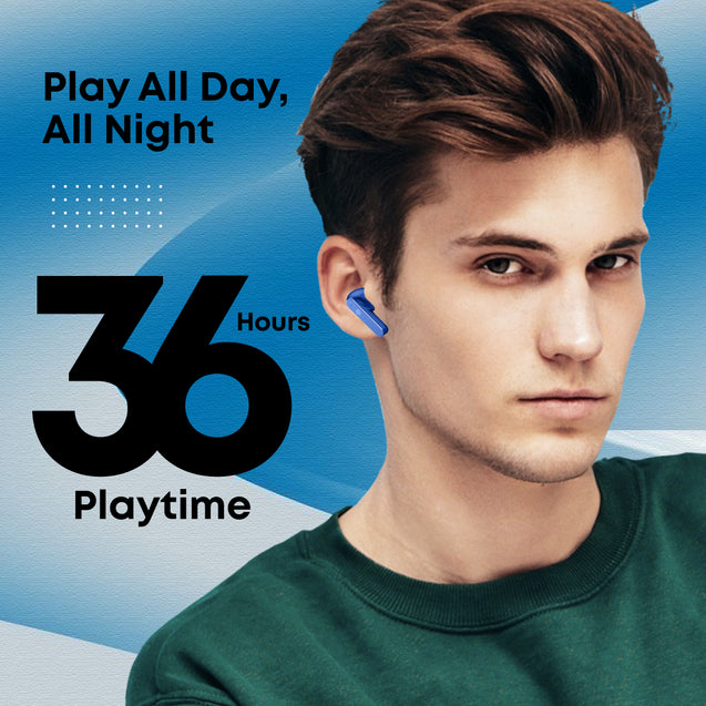 pTron Bassbuds Gomax in-Ear TWS Earbuds, HD Mic & TruTalk AI-ENC Calls, 36Hrs Playtime, 13mm Drivers, Bluetooth 5.3 Wireless Headphones, Voice Assist, Type-C Fast Charging & IPX5 (Bold Blue)