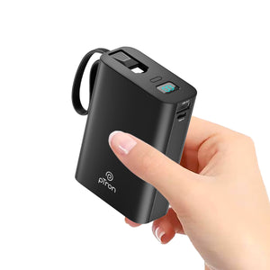 pTron 20000mAh Small Pocket Size Dynamo Ultima Powerbank, USB Type-C Input Hanging Inbuilt Type C Cable, 22.5W Fast Charging, Type C PD & USB Output for iPhone, Android Mobiles Devices (Jet Black)