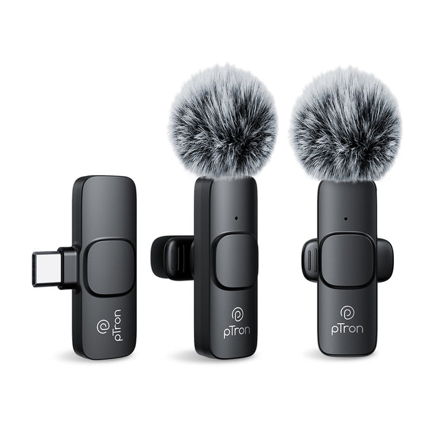 pTron KWM-1 Omnidirectional Type C Wireless Microphone w/DSP Noise Cancellation, Plug & Play, 25m Wireless Range, Lapel Wireless Collar Mic for Video Recording, Supports Type C Android, iPhone (Black)