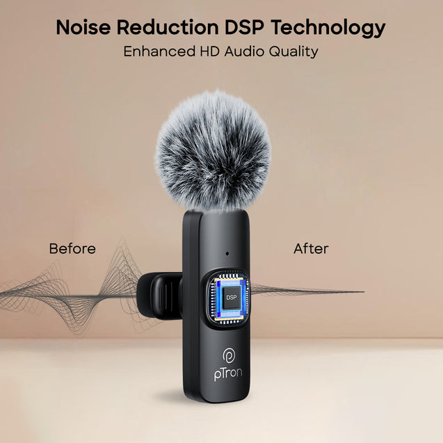 pTron KWM-1 Omnidirectional Type C Wireless Microphone w/DSP Noise Cancellation, Plug & Play, 25m Wireless Range, Lapel Wireless Collar Mic for Video Recording, Supports Type C Android, iPhone (Black)