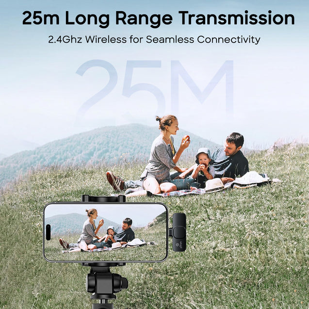 pTron KWM-1 Omnidirectional Type C Wireless Microphone w/DSP Noise Cancellation, Plug & Play, 25m Wireless Range, Lapel Wireless Collar Mic for Video Recording, Supports Type C Android, iPhone (Black)