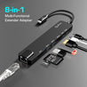 pTron Nexo 8-in-1 Type C to HDMI USB Hub w/ 4K@30Hz HDMI, 100Mbps Ethernet, 100W PD Charging, USB 3.0, USB 2.0, USB-C 2.0 Data, microSD/SD Card Slots for All Type C Devices, MacBook, Laptop, PC (Black)