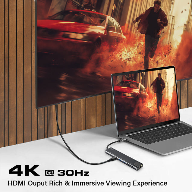 pTron Nexo 8-in-1 Type C to HDMI USB Hub w/ 4K@30Hz HDMI, 100Mbps Ethernet, 100W PD Charging, USB 3.0, USB 2.0, USB-C 2.0 Data, microSD/SD Card Slots for All Type C Devices, MacBook, Laptop, PC (Black)