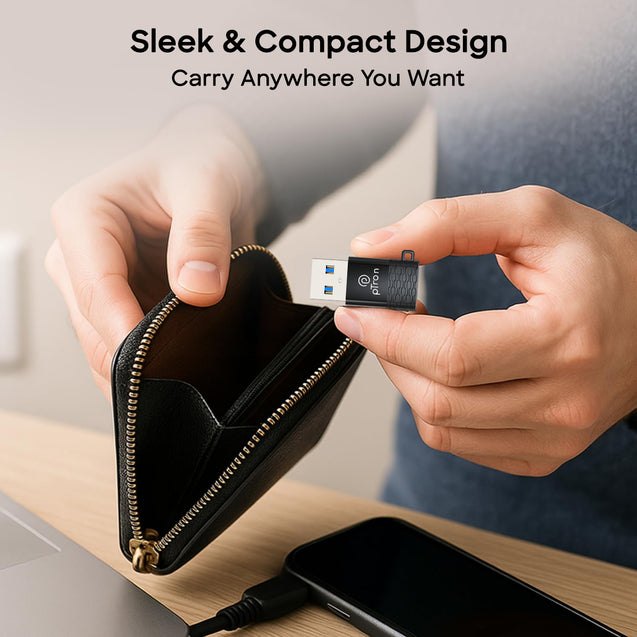 pTron Nexo USB Type C Female to USB 3.0 Male OTG Adapter, 5 Gbps High Speed Data Transfer, Compatible with Laptops/Tablets/Smartphones/Chargers, Sleek & Compact Design & Metal Alloy Build (Black)