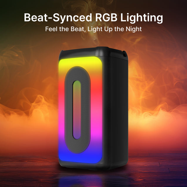 pTron Fusion Play 34W Bluetooth Party Speaker w/Pristine Sound, Rhythmic RGB Lights, 7 Hrs Playtime, BT5.3/Aux/TF Card/USB Playback Modes, Type-C Charging, Portable Design (Black)