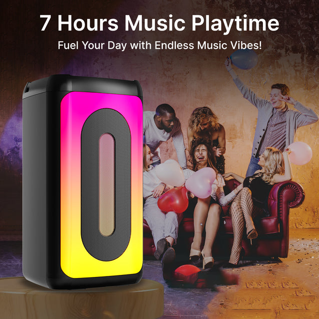 pTron Fusion Play 34W Bluetooth Party Speaker w/Pristine Sound, Rhythmic RGB Lights, 7 Hrs Playtime, BT5.3/Aux/TF Card/USB Playback Modes, Type-C Charging, Portable Design (Black)