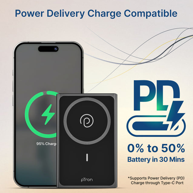pTron Dynamo Fuel 20000mAh 15W Magnetic Wireless Power Bank w/ 20W Fast Type-C/PD Charging, USB Type-C Input/Output, Compatible with iPhone 12 & Above, Android & Other Qi Enabled Devices (Black)