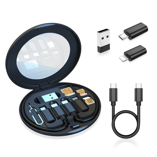 pTron Nexo 60W Multifunctional Fast Charging Data Cable Kit w/Conversion Set USB A & Type C to Male Micro/Type C/iOS, Data Transfer, SIM Storage, SIM Eject Pin, Pocket Mirror & Phone Holder (Black)