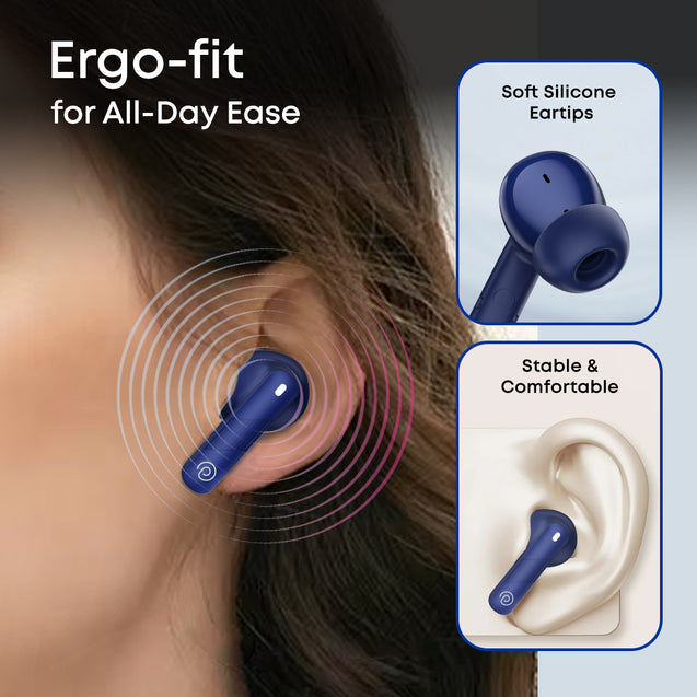 pTron Bassbuds Fury in-Ear TWS Earbuds with 13mm Drivers, 50Hrs Playtime, AI-ENC Clear Calls, Bluetooth V5.4 Wireless Headphones, Voice Assistant, Type C Charging &amp; IPX5 Water Resistant (Blue)
