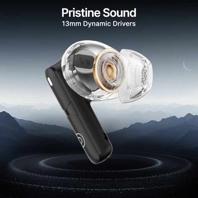 pTron Bassbuds Blaze in-Ear TWS Earbuds w/ 13mm Drivers, 50Hrs Playtime, AI-ENC Clear Calls, Bluetooth V5.4 Wireless Headphones, Touch Control, Voice Assistant, Type C Charging & IPX5 (Black & Grey)