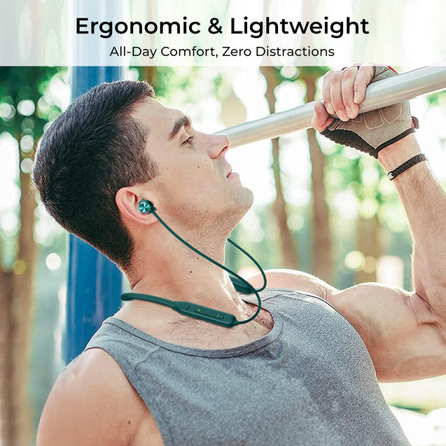 pTron Tangent Rush w/ 50Hrs Playtime, Pristine Sound, Dual-Device Pairing, Bluetooth 5.4 Wireless in-Ear Earphones with Mic, Voice Assistant, Type-C Fast Charging & IPX5 Water Resistant (Green)