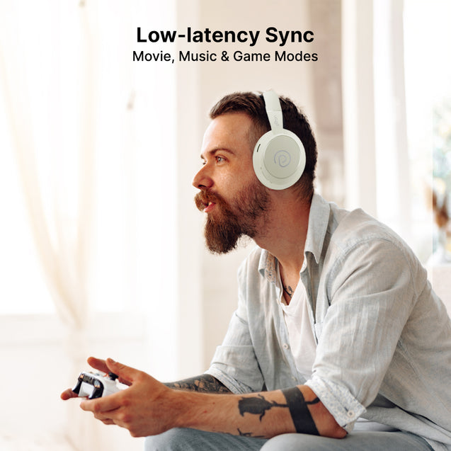 pTron Studio Evo 70hrs Playtime Wireless Over Ear Headphones with HD Mic, Low-Latency Game/Movie/Music Modes, Punchy Bass, BT5.3, Dual Device Pairing, Voice Assistant & Type-C Fast Charging (Beige)