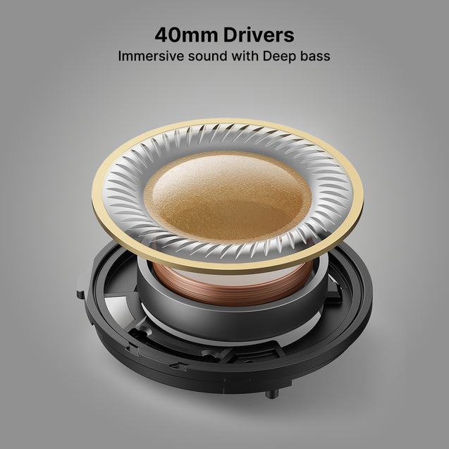 pTron Studio Evo 70hrs Playtime Wireless Over Ear Headphones with HD Mic, Low-Latency Game/Movie/Music Modes, Punchy Bass, BT5.3, Dual Device Pairing, Voice Assistant & Type-C Fast Charging (Beige)