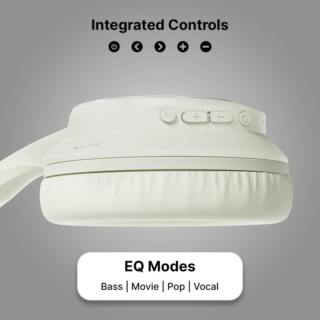 pTron Studio Evo 70hrs Playtime Wireless Over Ear Headphones with HD Mic, Low-Latency Game/Movie/Music Modes, Punchy Bass, BT5.3, Dual Device Pairing, Voice Assistant & Type-C Fast Charging (Beige)