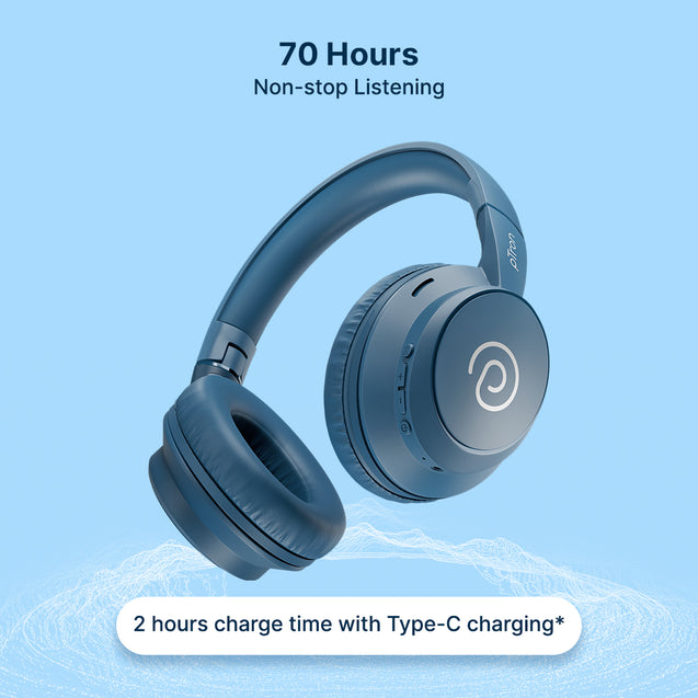 pTron Studio Evo 70hrs Playtime Wireless Over Ear Headphones with HD Mic, Low-Latency Game/Movie/Music Modes, Punchy Bass, BT5.3, Dual Device Pairing, Voice Assistant & Type-C Fast Charging (Blue)