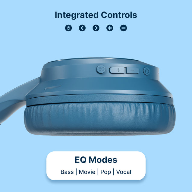 pTron Studio Evo 70hrs Playtime Wireless Over Ear Headphones with HD Mic, Low-Latency Game/Movie/Music Modes, Punchy Bass, BT5.3, Dual Device Pairing, Voice Assistant & Type-C Fast Charging (Blue)