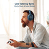 pTron Studio Evo 70hrs Playtime Wireless Over Ear Headphones with HD Mic, Low-Latency Game/Movie/Music Modes, Punchy Bass, BT5.3, Dual Device Pairing, Voice Assistant & Type-C Fast Charging (Blue)