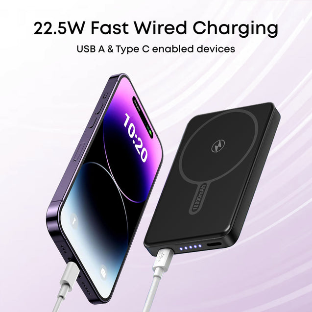 pTron Dynamo Flash 10000mAh Slim Magnetic Power Bank, 22.5W USB Fast Charging, 15W Wireless Charging, 20W PD/Type C Fast Charging, 3 Outputs, USB Type-C Input & Multiple Layers of Protection (Jet Black)