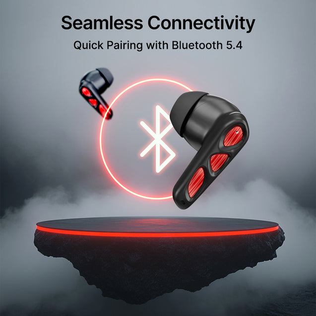 pTron Zenbuds Nova w/ 40ms Low-Latency Gaming, 55Hrs Playtime, Dual Mic & AI-ENC Calls, App Support, Pristine Sound, V5.4 Bluetooth Headphones, RGB Lights, Voice Assist, IPX5 Water Resistant (Black)