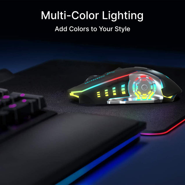 pTron Flick M2 Wireless Gaming Mouse w/RGB Lights, Precision Tracking, Dual Wireless Modes-BT & 2.4GHz, 6 Buttons, Thumb Support, Rechargeable, Ergonomic Design for Laptop, Smartphone, Tablet (Black)