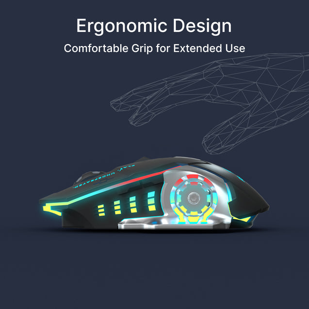 pTron Flick M2 Wireless Gaming Mouse w/RGB Lights, Precision Tracking, Dual Wireless Modes-BT & 2.4GHz, 6 Buttons, Thumb Support, Rechargeable, Ergonomic Design for Laptop, Smartphone, Tablet (Black)