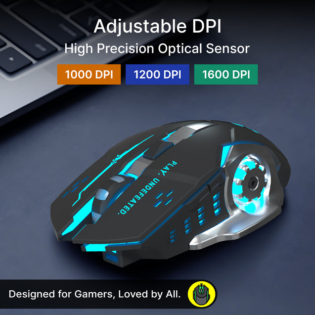 pTron Flick M2 Wireless Gaming Mouse w/RGB Lights, Precision Tracking, Dual Wireless Modes-BT & 2.4GHz, 6 Buttons, Thumb Support, Rechargeable, Ergonomic Design for Laptop, Smartphone, Tablet (Black)
