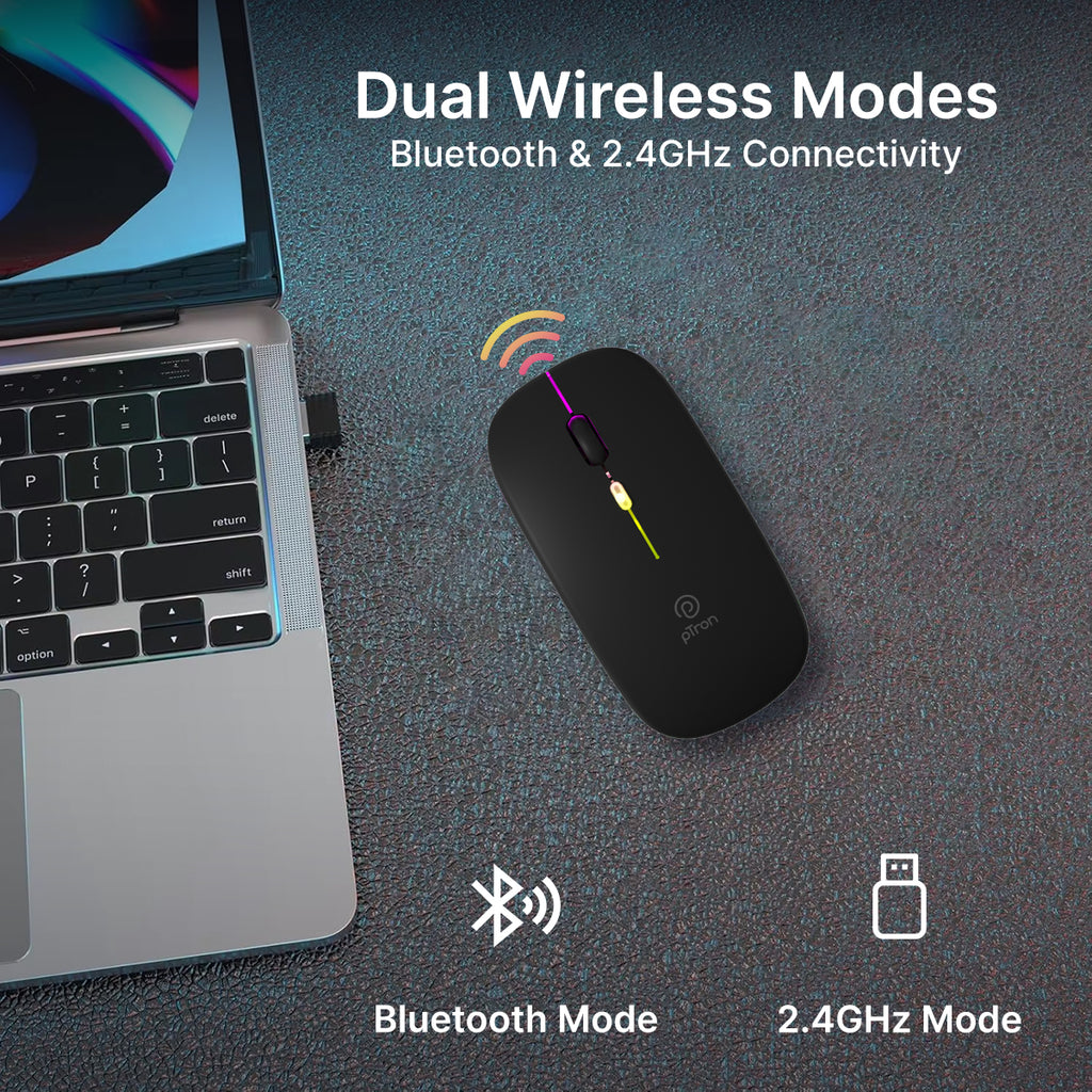 pTron Flick M1 Slim Wireless Mouse w/Rechargeable Battery, Dual Connec ...