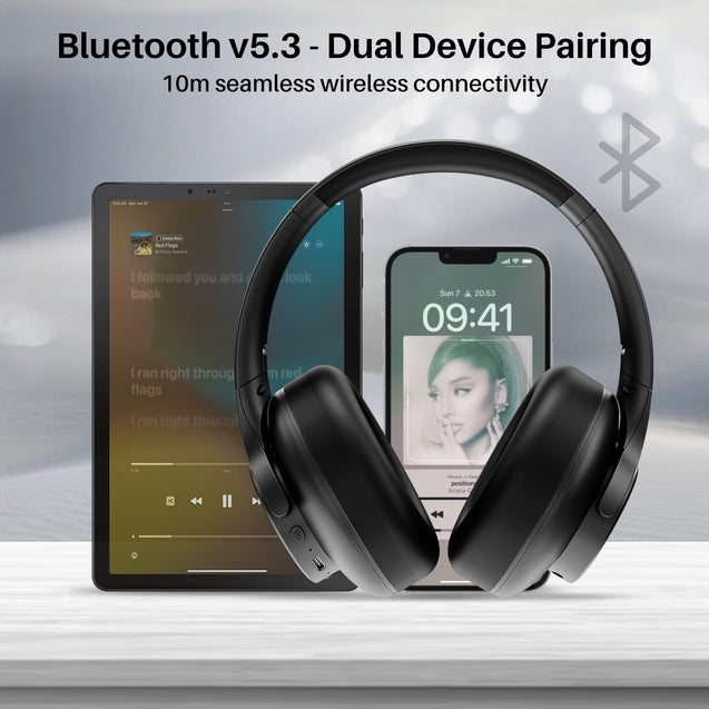 pTron Studio Urban 35dB Active Noise Cancellation Bluetooth Wireless Over Ear Headphones with Mic, 72Hrs Playtime, 40mm Bass Drivers, TruTalk AI-ENC Calls, 40ms Low Latency Gaming, Foldable Cups (Black)