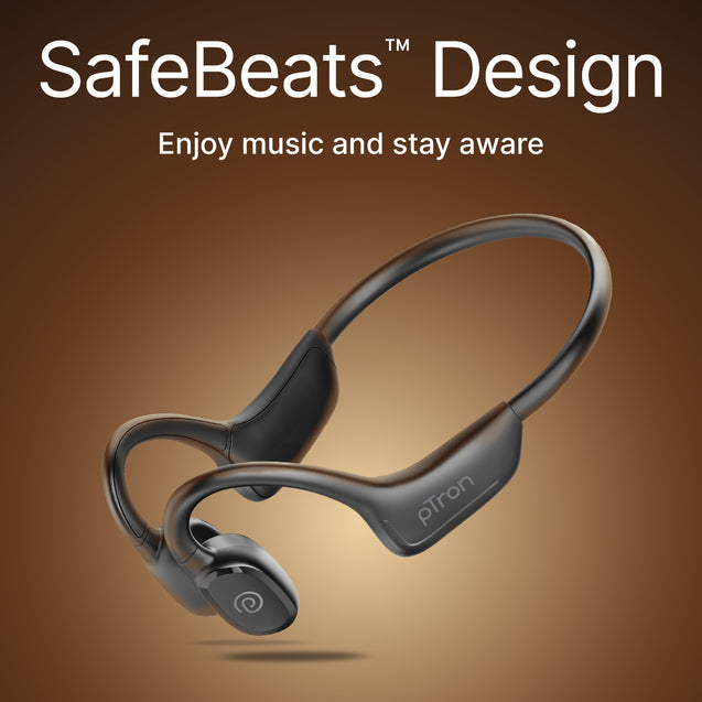 pTron Tangent Max Bone Conduction Headphones w/Mic, 15hrs Playtime, IPX5 Water Resistant, Bluetooth V5.4 Open Ear Headphones, Lightweight & Comfortable, Touch Controls & Type C Charging (Black)
