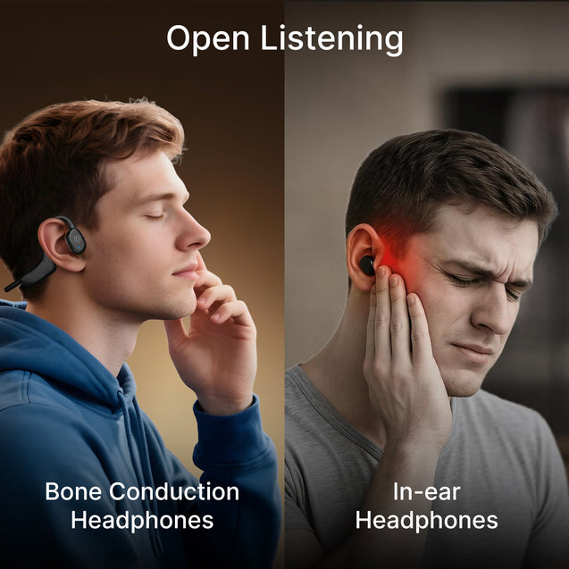 pTron Tangent Max Bone Conduction Headphones w/Mic, 15hrs Playtime, IPX5 Water Resistant, Bluetooth V5.4 Open Ear Headphones, Lightweight & Comfortable, Touch Controls & Type C Charging (Black)