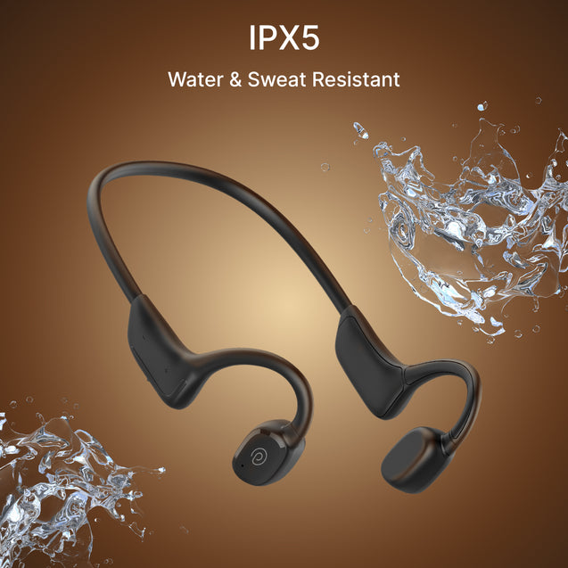 pTron Tangent Max Bone Conduction Headphones w/Mic, 15hrs Playtime, IPX5 Water Resistant, Bluetooth V5.4 Open Ear Headphones, Lightweight & Comfortable, Touch Controls & Type C Charging (Black)