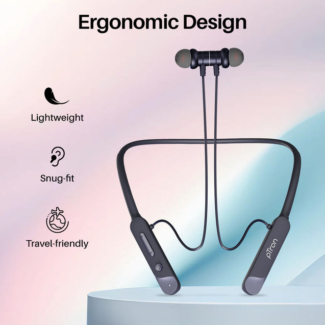 pTron Tangent Buzz w/ 50Hrs Playtime, Pristine Sound, Dual-Device Pairing, Bluetooth 5.4 Wireless in-Ear Earphones with Mic, Hall Switch Function, Voice Assistant, Type-C Fast Charging & IPX5 (Blue)