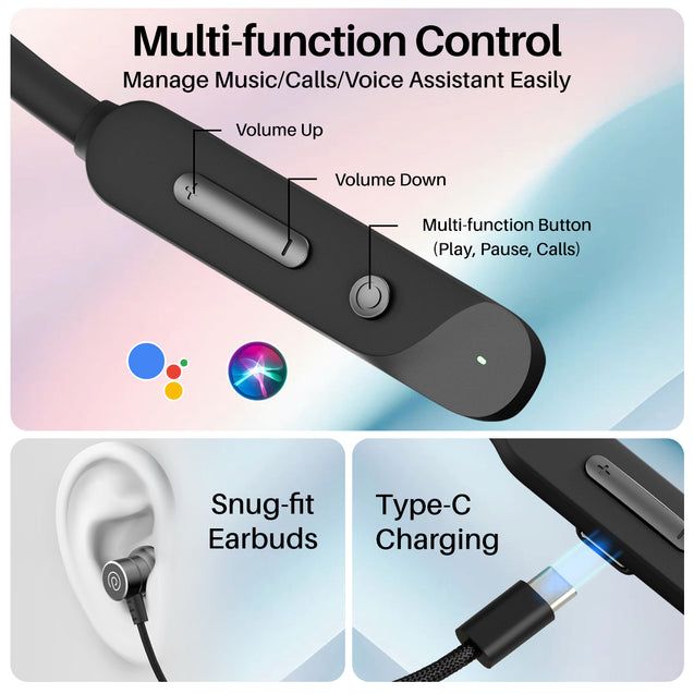 pTron Tangent Buzz w/ 50Hrs Playtime, Pristine Sound, Dual-Device Pairing, Bluetooth 5.4 Wireless in-Ear Earphones with Mic, Hall Switch Function, Voice Assistant, Type-C Fast Charging & IPX5 (Black)