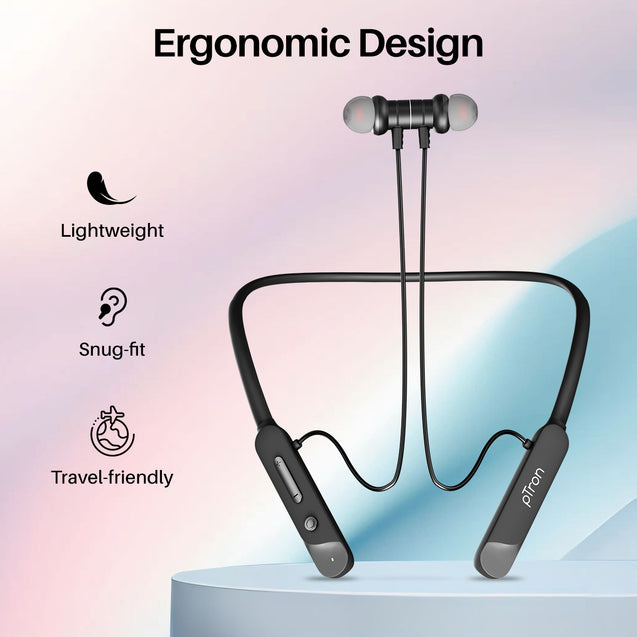 pTron Tangent Buzz w/ 50Hrs Playtime, Pristine Sound, Dual-Device Pairing, Bluetooth 5.4 Wireless in-Ear Earphones with Mic, Hall Switch Function, Voice Assistant, Type-C Fast Charging & IPX5 (Black)