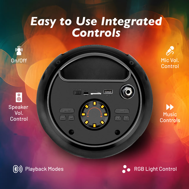 pTron Fusion Theatre 60W Karaoke Bluetooth Party Speaker w/Punchy Stereo Sound, Rhythmic RGB Lights, 3m Wired Mic, 6Hrs Playtime, 5 Equalisers, BT/USB/SD Card Playback & Type-C Charging (Raven Black)