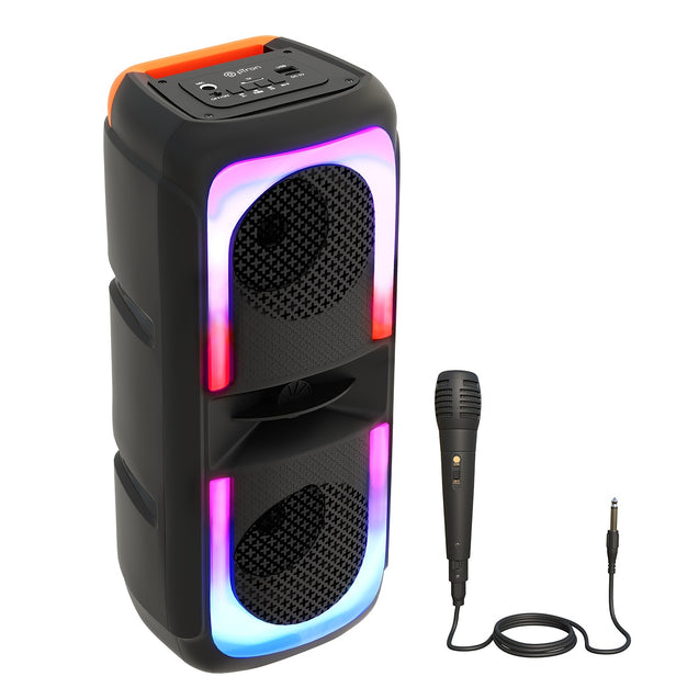 pTron Fusion Beats 40W Karaoke Bluetooth Party Speaker w/Punchy Stereo Sound, 6hrs Playtime, Rhythmic RGB Lights, 3m Wired Mic, Bluetooth V5.1/USB/SD Card Playback Modes & Type-C Charging (Raven Black)
